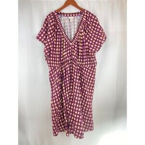 Ava & Viv 2X Checked Swing Dress Flutter Sleeve Purple V Neck Gingham Stretchy